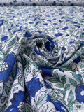 Floral Vines and Birds Printed Cotton Voile - Blue / White / Seafoam