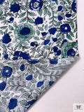 Floral Vines and Birds Printed Cotton Voile - Blue / White / Seafoam
