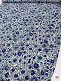 Floral Vines and Birds Printed Cotton Voile - Blue / White / Seafoam