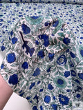 Floral Vines and Birds Printed Cotton Voile - Blue / White / Seafoam