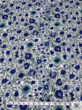 Floral Vines and Birds Printed Cotton Voile - Blue / White / Seafoam