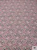 Floral Discs and Paisley Leaf Printed Cotton Voile - Hot Pink / Dark Green / White