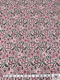 Floral Discs and Paisley Leaf Printed Cotton Voile - Hot Pink / Dark Green / White