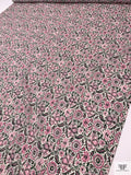 Floral Discs and Paisley Leaf Printed Cotton Voile - Hot Pink / Dark Green / White