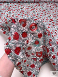 Floral Vines and Birds Printed Cotton Voile - Red / Seafoam / White