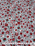 Floral Vines and Birds Printed Cotton Voile - Red / Seafoam / White