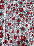 Floral Vines and Birds Printed Cotton Voile - Red / Seafoam / White