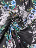 Floral Printed Cotton Voile - Blue / White / Greens / Black