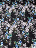Floral Printed Cotton Voile - Blue / White / Greens / Black