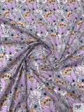 Leaf Stems Printed Cotton Voile - Lilac / Soft Blue / Tangerine / White / Black