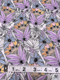 Leaf Stems Printed Cotton Voile - Lilac / Soft Blue / Tangerine / White / Black