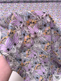 Leaf Stems Printed Cotton Voile - Lilac / Soft Blue / Tangerine / White / Black