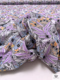 Leaf Stems Printed Cotton Voile - Lilac / Soft Blue / Tangerine / White / Black