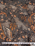 Ornate Batik Pheonix Printed Cotton Voile - Bronze Brown / Cream / Black