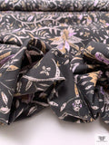 Floral Leaf Stems Printed Cotton Poplin - Tan / Black / Wisteria