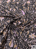 Floral Leaf Stems Printed Cotton Poplin - Tan / Black / Wisteria