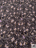 Floral Leaf Stems Printed Cotton Poplin - Tan / Black / Wisteria