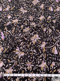 Floral Leaf Stems Printed Cotton Poplin - Tan / Black / Wisteria