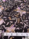 Floral Leaf Stems Printed Cotton Poplin - Tan / Black / Wisteria