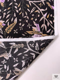 Floral Leaf Stems Printed Cotton Poplin - Tan / Black / Wisteria