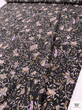 Floral Leaf Stems Printed Cotton Poplin - Tan / Black / Wisteria