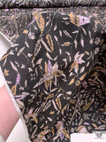 Floral Leaf Stems Printed Cotton Poplin - Tan / Black / Wisteria
