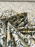 Floral Discs and Paisley Leaf Printed Cotton Poplin - Dark Green / Dusty Lemon / White