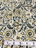 Floral Discs and Paisley Leaf Printed Cotton Poplin - Dark Green / Dusty Lemon / White