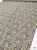Floral Discs and Paisley Leaf Printed Cotton Poplin - Dark Green / Dusty Lemon / White