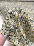 Floral Discs and Paisley Leaf Printed Cotton Poplin - Dark Green / Dusty Lemon / White