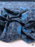 Floral Vines Printed Cotton Poplin - Navy / Teal Blue / White