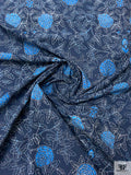 Floral Vines Printed Cotton Poplin - Navy / Teal Blue / White