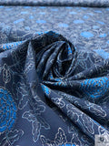 Floral Vines Printed Cotton Poplin - Navy / Teal Blue / White