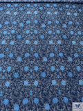 Floral Vines Printed Cotton Poplin - Navy / Teal Blue / White
