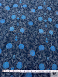 Floral Vines Printed Cotton Poplin - Navy / Teal Blue / White