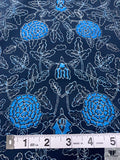 Floral Vines Printed Cotton Poplin - Navy / Teal Blue / White