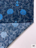 Floral Vines Printed Cotton Poplin - Navy / Teal Blue / White