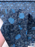 Floral Vines Printed Cotton Poplin - Navy / Teal Blue / White