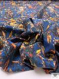 Hazy Abstract Floral Printed Cotton Poplin - Navy Blue / Fire Orange / Multicolor