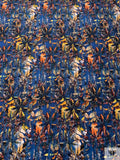 Hazy Abstract Floral Printed Cotton Poplin - Navy Blue / Fire Orange / Multicolor