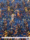 Hazy Abstract Floral Printed Cotton Poplin - Navy Blue / Fire Orange / Multicolor