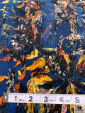 Hazy Abstract Floral Printed Cotton Poplin - Navy Blue / Fire Orange / Multicolor