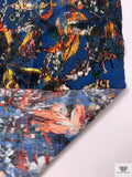 Hazy Abstract Floral Printed Cotton Poplin - Navy Blue / Fire Orange / Multicolor