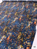 Hazy Abstract Floral Printed Cotton Poplin - Navy Blue / Fire Orange / Multicolor