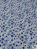 Floral Vines and Birds Printed Cotton Poplin - Blue / White / Seafoam