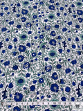 Floral Vines and Birds Printed Cotton Poplin - Blue / White / Seafoam