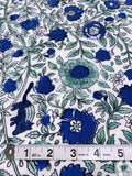 Floral Vines and Birds Printed Cotton Poplin - Blue / White / Seafoam