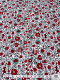 Floral Vines and Birds Printed Cotton Poplin - Red / Seafoam / White