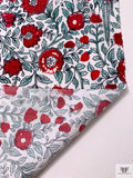 Floral Vines and Birds Printed Cotton Poplin - Red / Seafoam / White
