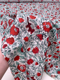 Floral Vines and Birds Printed Cotton Poplin - Red / Seafoam / White